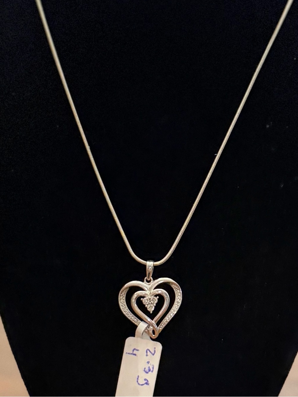 925 Sterling Silver Heart Pendant – CZ Accent Double Heart Necklace Charm